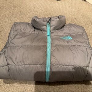 The North Face Girls Gray and Teal Puffer Jacket